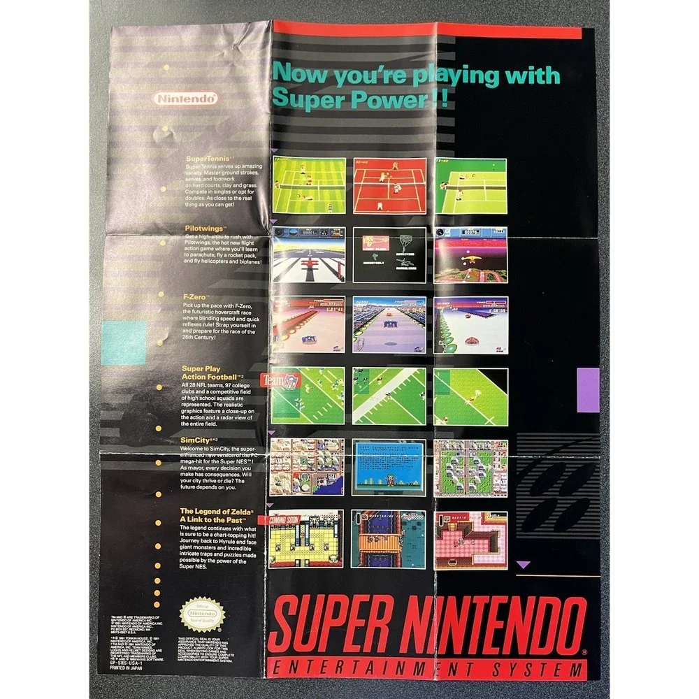 Get The Power Super Nintendo SNES 1991 Nintendo Power Insert Poster GP-SNS-USA-1